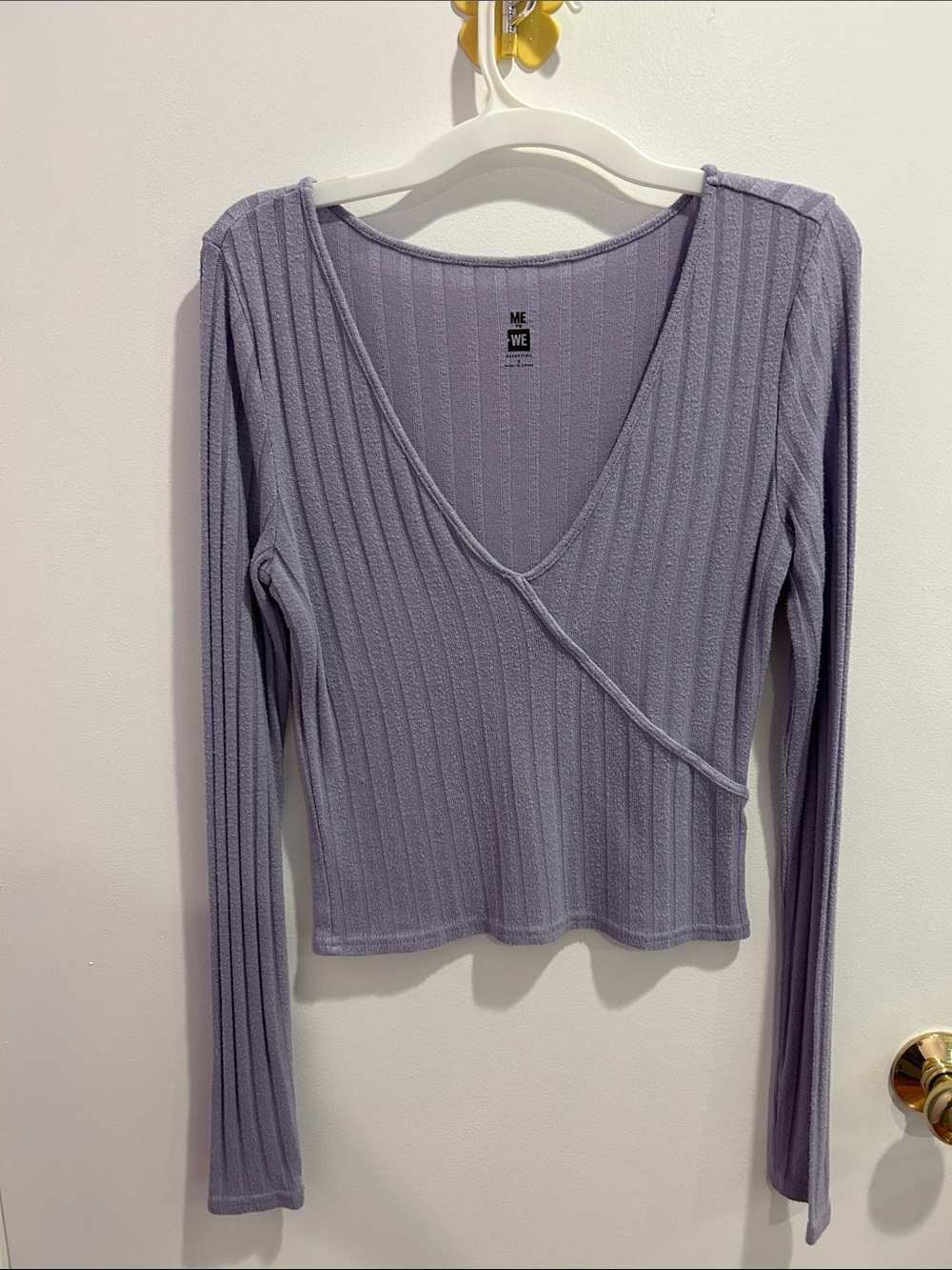 Me to We Lavender Ribbed Faux-Wrap Long Sleeve Top
